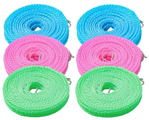 6 Pieza Cuerda de Ropa Antideslizante a Prueba de Viento, Cuerda tendedero Exterior portátil, Percha de Viaje de Campamento al Aire Libre o Cuerda Tender Ropa doméstico