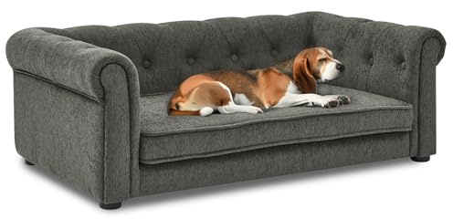 Arltamox 39 Dog Sofa Couch Bed for Small, Medium, Large Dogs, Soft Memory Foam Pet Sofa with Removable Cover, Comfortable Pet Couch with Backrest and Armrests, Easy to Clean and Maintain（Dark Grey）