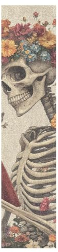 tplaotee A Skeleton Reading with Flowers and Butterflies Skateboard Tape Grip Tear Proof Fusion Scooter Grip Tape Griptape Longboard Tear-Proof Griptape Cruiser, 44×10 Inch