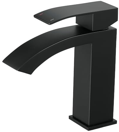 Heable Basin Mixer Taps Black Waterfall Bathroom Sink Tap Mixers Mono 1 Hole Single Lever Modern with G1/2'' Hoses Round Cloakroom Taps Hot and Cold Water Mixer
