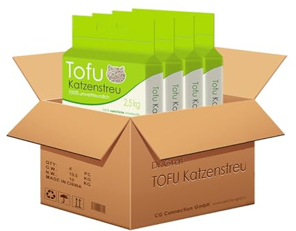 Dr. Graf Tofu kattströ, 100 % naturlig, innovativ klumpströ, luktfri, helt vattenlöslig, biologiskt nedbrytbar, dammfri, extremt absorberande och snabbtorkande (4-pack)