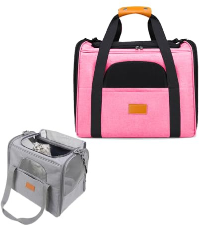 Katzentransporttasche Haustiertasche,Katzentransportbox Faltbar und Atmungsaktiv, Katzentasche Transporttasche 7kg Transportbox Katze, Hundetasche Flugzeug für Mittelgroße Hunde, (Rosa)