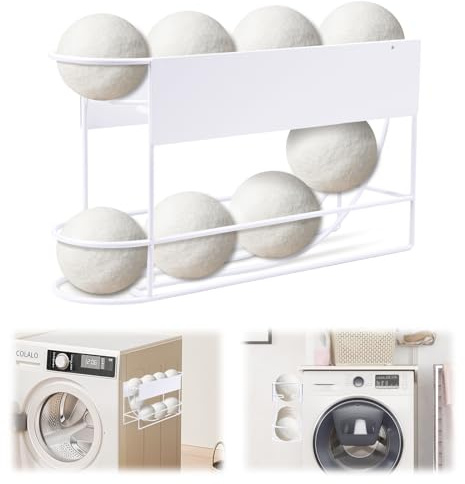Qivine Magnetic Metal Basket Large Capacity Dryer Ball Holder with Curved Track Versatile Lint Bin for Tumble Dryer Storage for Kitchen Office Laundry Washing Room