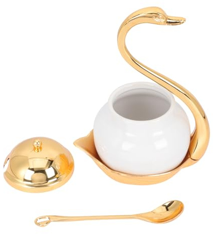 iplusmile Boîte à Sucre Design Spécial et Artisanat Raffiné Cuillère en Alliage D'aluminium Doré Pot à Sucre et Sel Set pour Buffet ou Restaurant