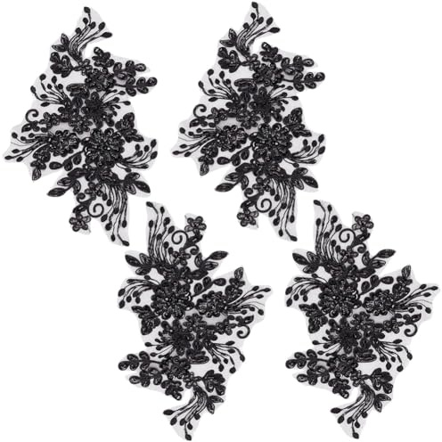 GORGECRAFT 4 pz. Toppe in Pizzo con Ricamo Floreale in Perline Nere Paillettes da Cucire Applique Stile Boho Decorazioni in Tessuto Passamanerie per Abiti da Sposa Tende Cuscini Jeans Artigianato