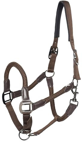 Imperial Riding Cabestro IRHLaura – Cabestro de Nailon Resistente con Correa de Piel sintética y Elegantes Accesorios de Metal, Ajustable y cómodo para el Uso Diario en establos, Chocolates, Completo
