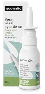 Suavinex, Spray Nasal con Agua de Mar, Apto Embarazadas, Lactancia y Bebés +3 Meses, Hipertónico, Descongestionante, Rinitis y Sinusitis, para Lavados Nasales, 100% Natural, Fuerza Suave, 30 ml