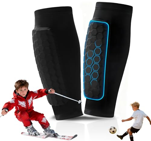 Schienbeinschoner Kinder Fussball Pro Schienbeinschoner Skifahren für Ski Fußball, Skisocken mit Schienbeinschutz Atmungsaktiv & rutschfest, 360° Stabilität SkiGuard XS (72g/1 Paar)