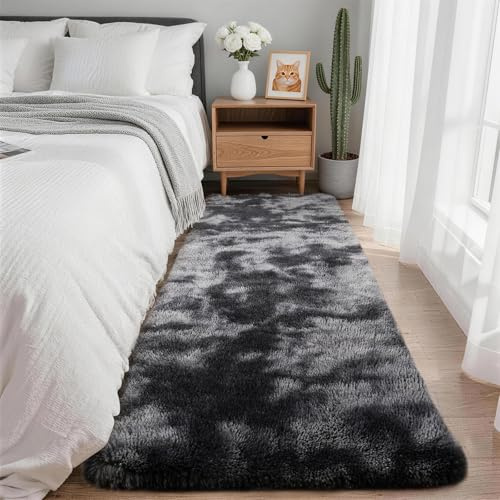 SOANNY Runner Rug, Living Room Tie-Dye Carpet, 80x300cm Dark Grey