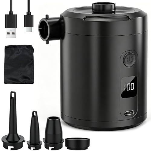 Elektrische Luftpumpe, 5200mAh Akku Luftpumpe mit 4 Luftdüsen, Wiederaufladbare Luftpumpe Elektrisch für Luftmatratze,Planschbecken,Schlauchboot,Aufblasbare,Schwimmring,Camping