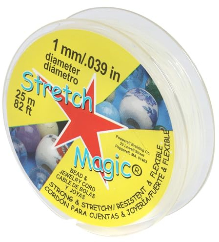 Stretch Magic Elastic Beading Cord – Clear Color, 1mm in Diameter, 25-Meter (82 ft) - Easy to Knot, Strong & Stretchy String for Making Beaded Jewelry