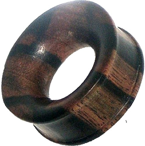 Chic-Net Tribal Flesh Tunnel Holz Dunkelbraun Holztunnel handgeschnitzt Tigerholz Plug natürliche Maserung gewölbt 16 mm