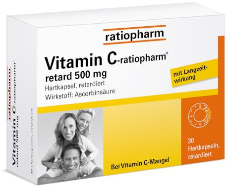 Vitamin C-ratiopharm retard 500 mg, 30 Hartkapseln | Das Kraftpaket für Ihre Abwehrkräfte. Wirkt hochdosiert gegen Vitamin C-Mangel
