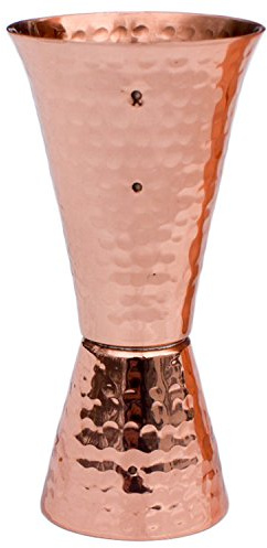 Prince of Scots Premium Hammered Pure Solid Copper Double Side Jigger, 1 ounce and 2 ounce Cups with 5 marks for measurement