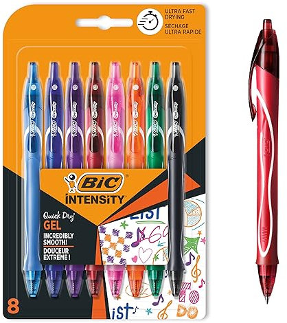 BIC Gel-ocity Quick Dry Tintenroller, Gelstifte in 8 verschiedenen Farben, Strichstärke Medium, mit gummierter Griff-Fläche