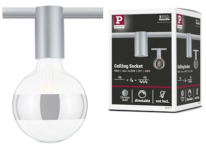 Paulmann 94973 URail Schienenspot Socket Einzelspot E27 max. 20W dimmbar 230V Chrom matt Schienensystem - Leuchtmittel frei wählbar