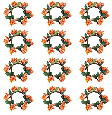 RSTYS - Ghirlanda di candele, 12 pezzi, 3,5 cm, anello di candela artificiale con mini bacche, supporto per candela, ghirlanda per casa, feste, Natale, autunno