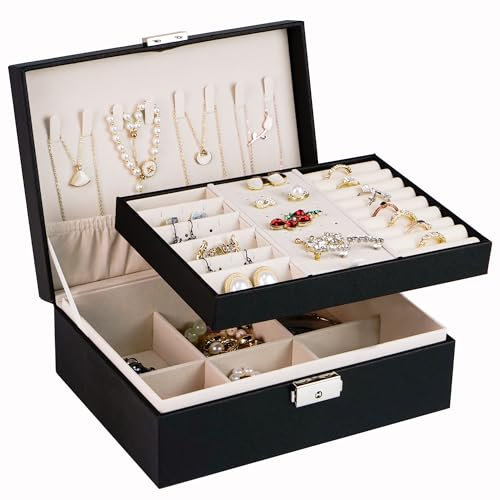 ADEL DREAM Schmuckkästchen Damen Mädchen Schmuckaufbewahrung Reise rechteckig klein Schmuckbox Schmuckkasten für Ringe Ohringe Halskette Mehrere Farben schwarze