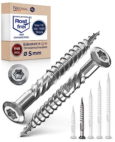 Viti a testa bombata per terrazze, 5 x 50, in acciaio inox A4, viti a testa bombata Torx, 5 mm, spesse, 10 pezzi, viti per legno Torx, lunghezza 50 mm