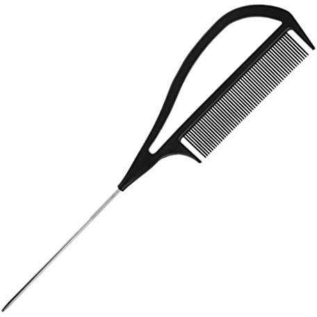 Backbayia Hair Styling Comb Rat Tail Styling Comb Detangling Comb No Static Hair Brush for Back Combing (Black)