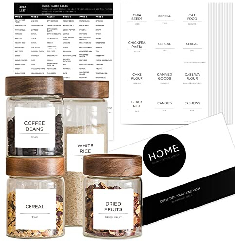 v2croft 168 Minimalistische Pantry Labels Set für Gläser Kanister für Behälter, schwarzer Text auf weißem mattem Vinyl, wasserfest, Pantry Organization und Lagerung (weiß)