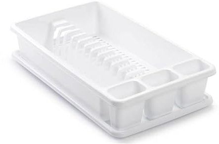 CABLEPELADO Escurreplato de plastico, Escurridor de Platos, Escurridor Fregadero 2 módulos, con Bandeja Anti-Goteo, Plástico, 45 cm de Ancho x 26.5 cm de Fondo x 9 cm de Altura, Blanco