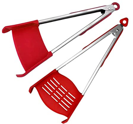 Spatula Tongs, 2 in 1 Spatula and Tongs, Simply Flip, Simply Flip Spatula and Tongs,Clever Spatula Tongs Safe Grabs Food,Kitchen Cooking Tools Christmas Gifts (Red+Red)