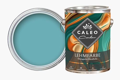 Caleo Color lerfärg glänsande turkos, 2,25 liter – ekologisk väggfärg för vardagsrum och mer. - hög täckning, droppfri, luktfri
