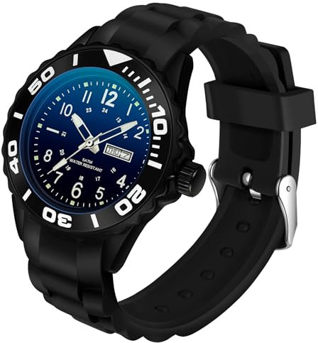 findtime Montre analogique pour femme,Étanche,Montre de sport pour infirmière,Montre de sport simple et décontractée,Montre lumineuse en silicone,Montre militaire avec calendrier des secondes, Noir