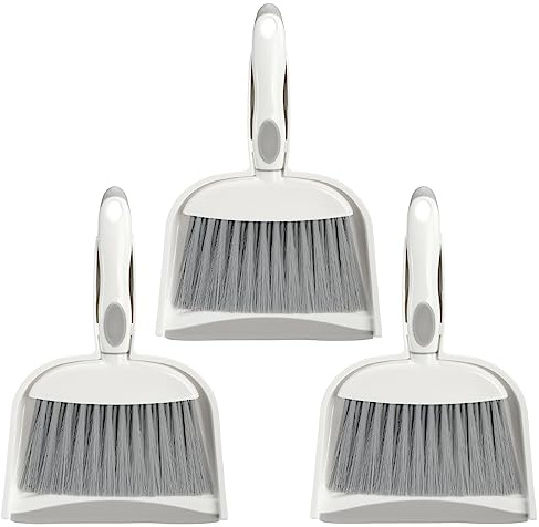 Frcctre 3er-Pack Kleiner Besen und Kehrschaufel-Set, Mini-Kehrschaufel und Bürsten-Set, Handbesen und Kehrschaufel-Set, Schneebesenbesen und Kehrschaufel mit Gummirand für Zuhause, Desktop, Sofa
