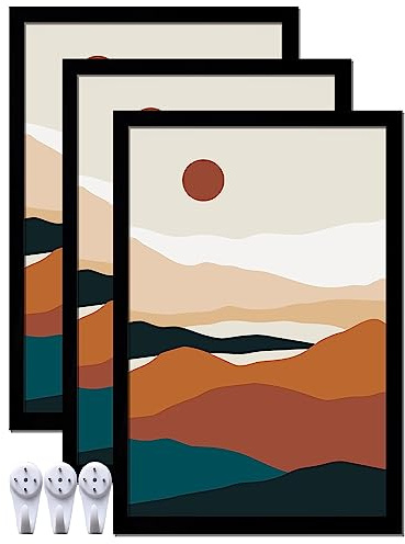 ijuerybai Black 16x24 Picture Frame Set of 3, High Transparent Frame for 16 By 24 Photo Collage Canvas Poster Size Wall Mount and Tabletop Horizontally Vertically (Black, 16 x 24 inches)