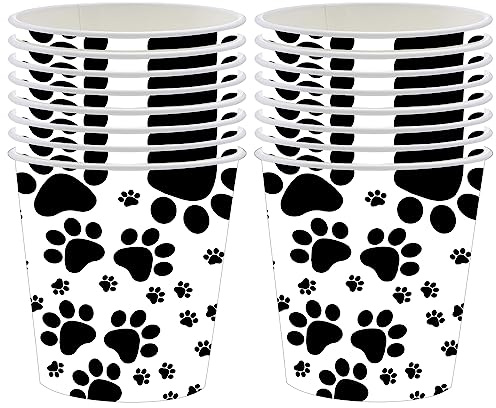 POPOYU 16Pcs Dog Paw Print Cups,Animal Print Paper Cups,Kids Jungle Animal Birthday Party Supplies,Beverage Drinking Cup for kids Birthday,Baby Shower,Zoo Jungle Safari Themed Party Decorations