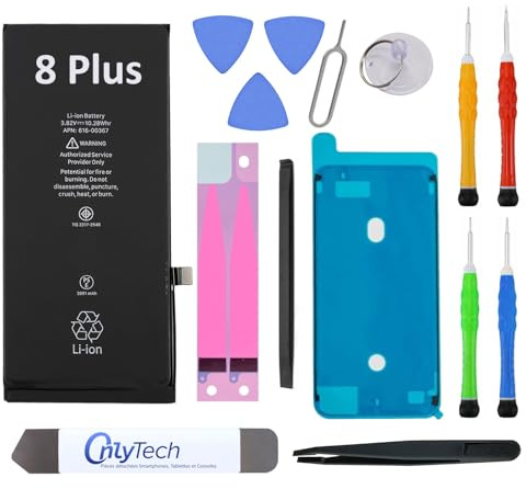 OnlyTech Batterie Premium de Remplacement pour iPhone 8 Plus - 2691mAh, Identique à l'Original, Kit 12 Outils Professionnels et adhésif écran Inclus