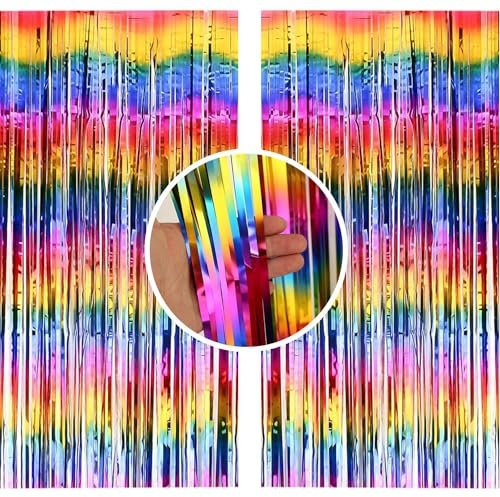 NIXBYO Lametta Vorhang, 2 Stück Bunt Metallische Glitzervorhang, Folie Lametta für Hochzeit, Geburtstag, Brautparty, Weihnachten, Wandbehang, Party Deko (1m x 2m)