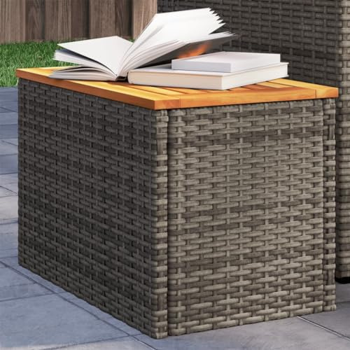 Garten-Beistelltische 2 Stk Grau 55x34x37cm Poly Rattan Holz Tischplatte aus Massivholz robust stabiler pulverbeschichteter Stahlrahmen für Garten Terrasse Hinterhof