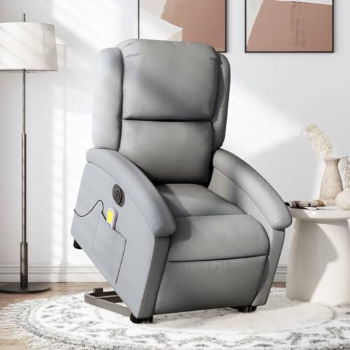 Homgoday Elektrischer Aufstehsessel, Massagesessel mit Aufstehhilfe, Relaxsessel, Fernsehsessel Ruhesessel mit Liegefunktion TV Sessel Liegesessel Sessel, für Wohnzimmer Hellgrau Stoff