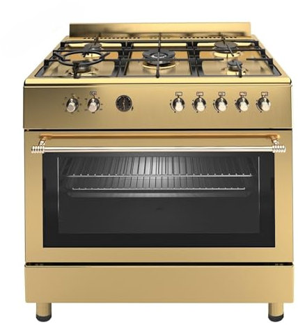Ferre F9S50E7-GI-RETRO 90cm Dual Fuel Range Cooker With Double Turbo Fan & Wok Burner - Gold