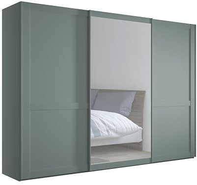 WIEMANN Schwebetürenschrank Landhausstil Kleiderschrank 300cm breit, mit Spiegeltür, Salbeigrün Dekor, Höhe 217cm, Marlow