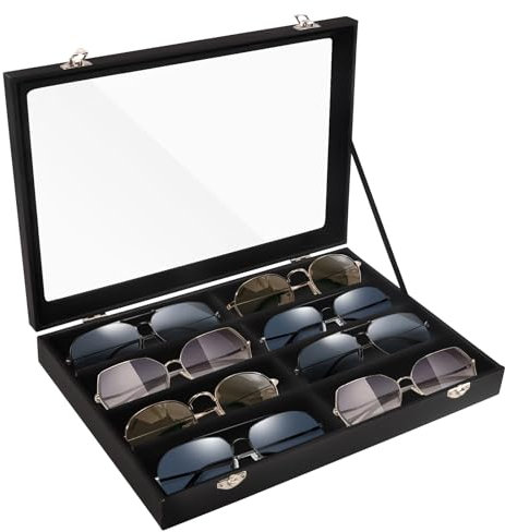 Yabound Sunglasses Storage, 8 Slots Sunglass Glasses Display Case Holder with Cover, Sunglasses Organizer, Eyeglasses Storage Box, Eyewear Display Tray for Protect Glasses