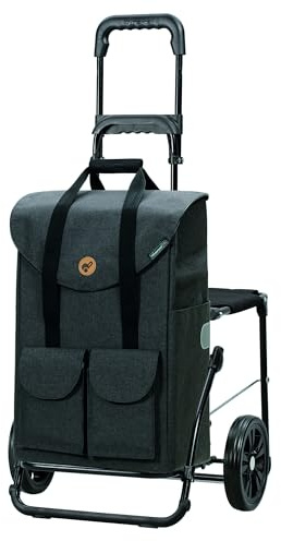 Andersen Einkaufstrolley - klappbar - 54 Liter - Mit Klappsitz bis 120 kg | höhenverstellbar - belastbar 50 kg - Stahlgestell - Trolley - Komfort Shopper Jacob anthrazit
