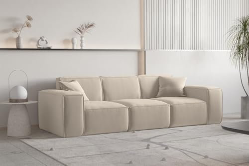 Fun Möbel Sofa Designersofa CELES Premium 3-Sitzer in Stoff Opera Velvet (Beige)