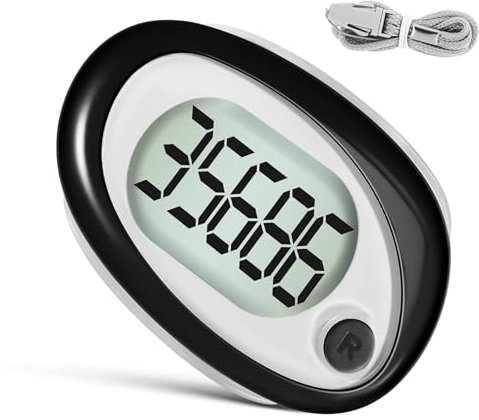 OSOLADY Podomètre Compact en Plastique Noir avec Fonction de Remise à Zéro, Clip et Lanière, Comptage Précis des Pas pour Marche, Adultes et Seniors