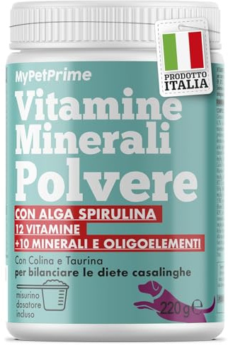 MyPetPrime Multivitamines pour Chiens | Équilibre la Diète Maison et Barf | 12 Vitamines + 10 minéraux | avec Algue Spiruline | en Poudre | 220g