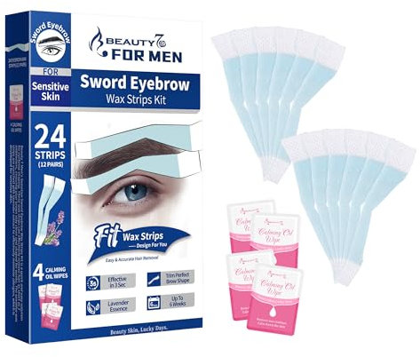 Beauty7 Wachsstreifen Fit Wax Strips Kaltwachs Enthaarungs Streifen Augenbrauen kaltwachsstreifen Wachs Streifen Haarentfernung zu Hause für Männer Schwert Augenbraue empfindliche Hauttypen 24 Stück