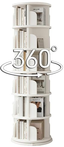 Modernes drehbares Bücherregal für Zuhause, Wohnzimmer und Büro, mehrstöckiges 3D-Design, platzsparend, breite Basis und stabile Konstruktion, Weiß (194 x 50 cm)