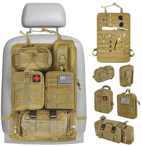 Autositz Organizer, Organizer Auto Rücksitz mit 5 Abnehmbare Tasche, Universeller Auto Rückbank Organizer, Taktische Sitzrücken Rückenlehnenschutz für die meisten Fahrzeuge, Aufbewahrungstasche
