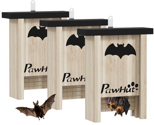 PawHut Fledermauskasten 3er-Set, Fledermaushaus, Nistkasten für Fledermäuse, Fledermausbox zum Aufhängen für Gärten, Obstplantagen, Bauernhöfe, Tannenholz, 18 x 6 x 22,5 cm, Natur