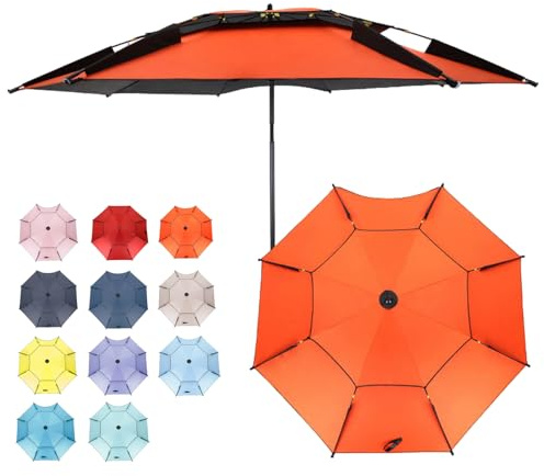 HonunGron 200/220/240cm Großer Strandschirm, Sonnenschirm Angel Windfest UV-Schutz 50+, Angelschirm Mit Erdspieß, Sonnenschirm Für Reise/Camping/Terrasse/Garten/Balkon (200cm,Orange)