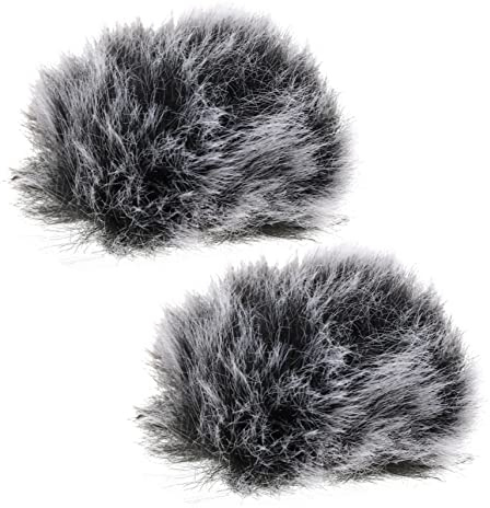 Garneck 2pcs Clip-on Windproof Microphone Covers Noise Reduction Protective Mic Guard with Black and Grey Furry 5mm Thickness for Live Streaming and Recording