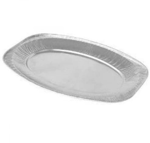Eco Leaf Pack of 10 Disposable Aluminium Foil Party Platters – 14 Oval Serving Platters, Recyclable, Durable & Lightweight, Ideal for Parties, Weddings, Catering, BBQs & Buffets